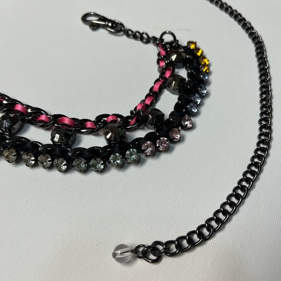 Belt- Multicolor Rhinestone Black Chain Belt with Ribbon - Picture 5 of 6
